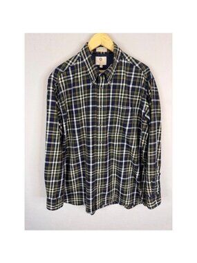 Viyella Mens XL Plaid Button Shirt Cotton Wool Blend Navy Green Canada 80